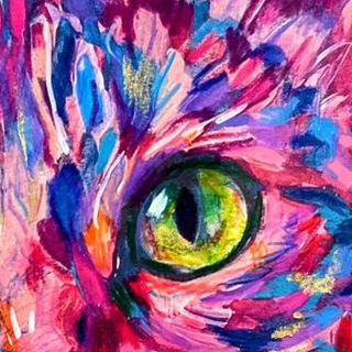 Squash up close, whiskers picked out in white paint pen over magenta and blue